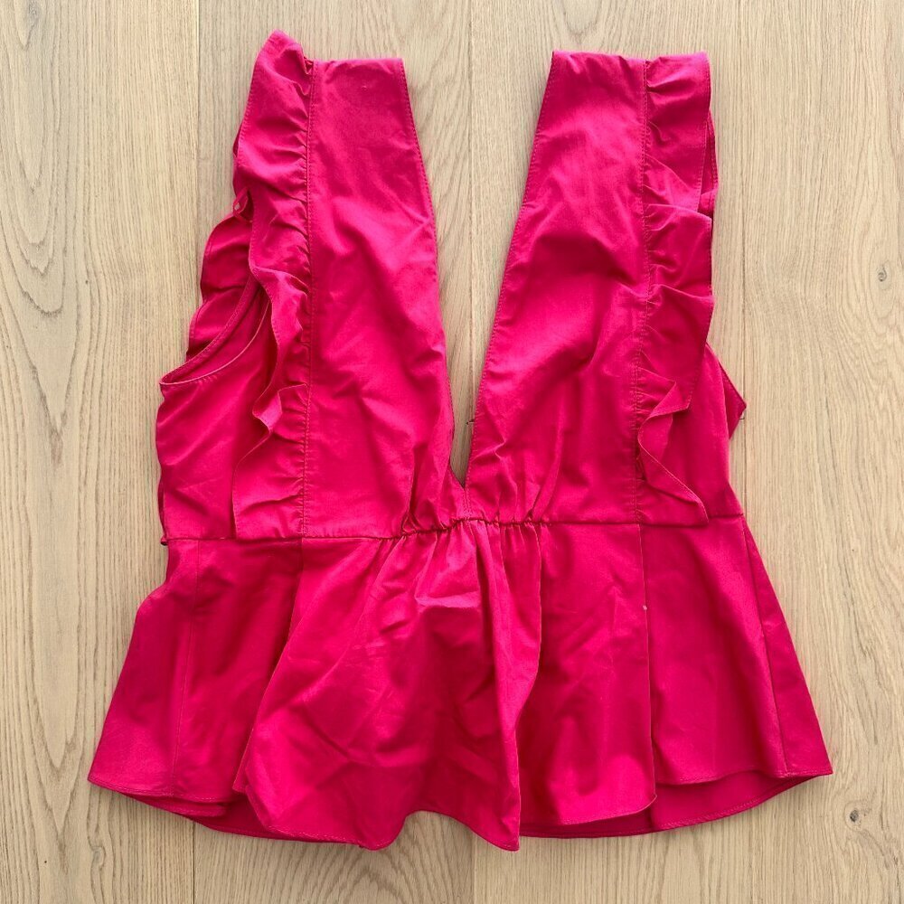 zara hot pink deep v-neck ruffle tank